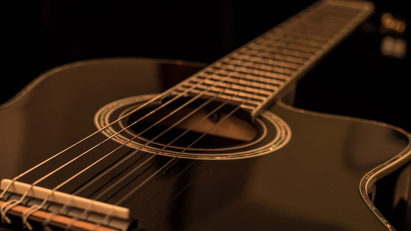 A close-up of an acoustic guitar