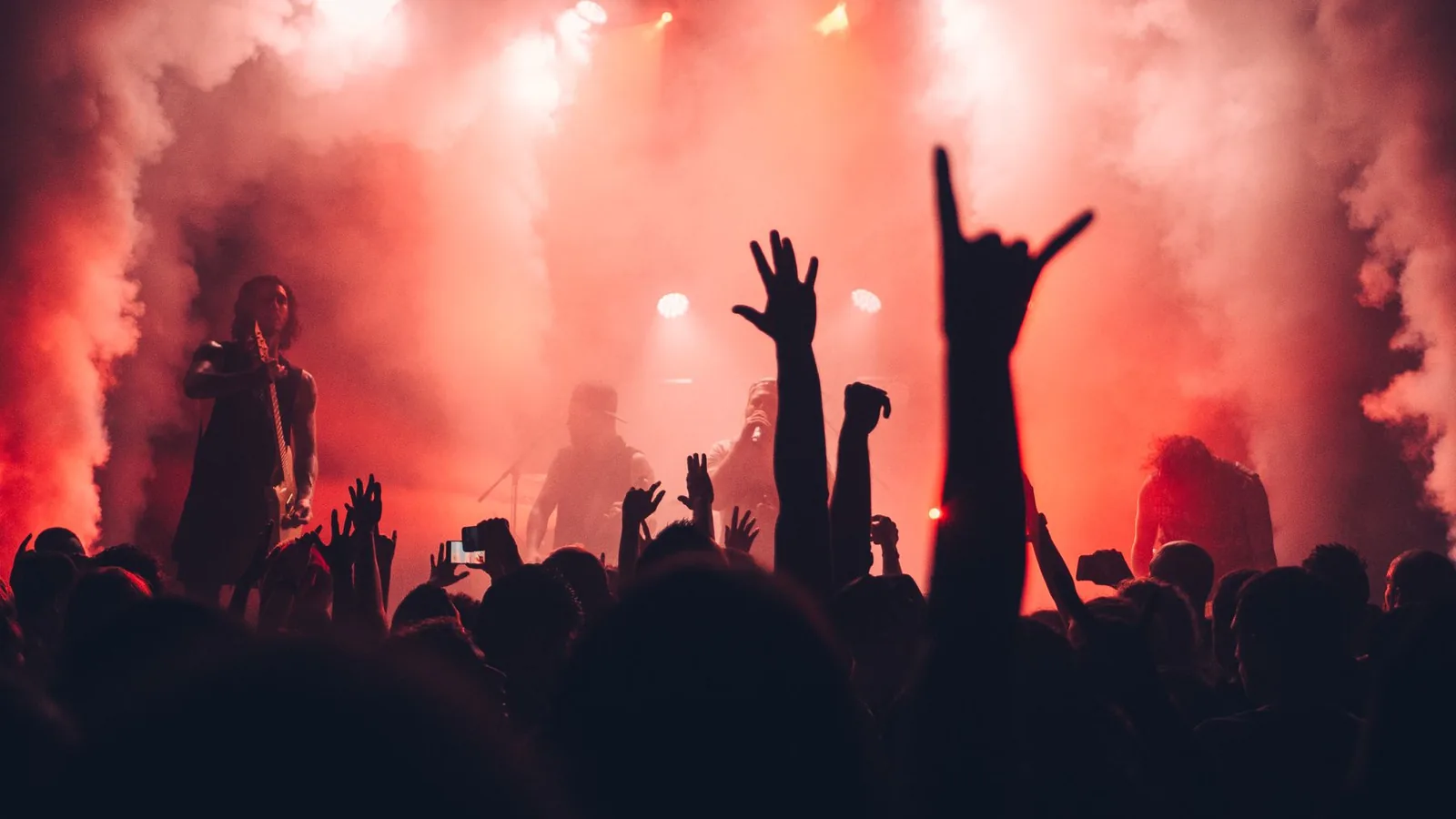 A concert lit in red
