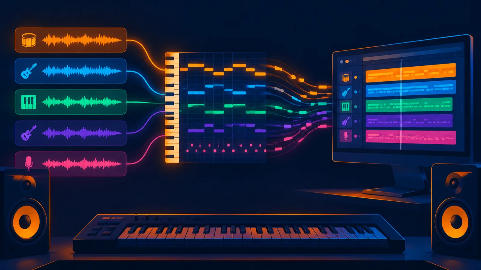 Stem notes exported as MIDI and imported into a music workstation