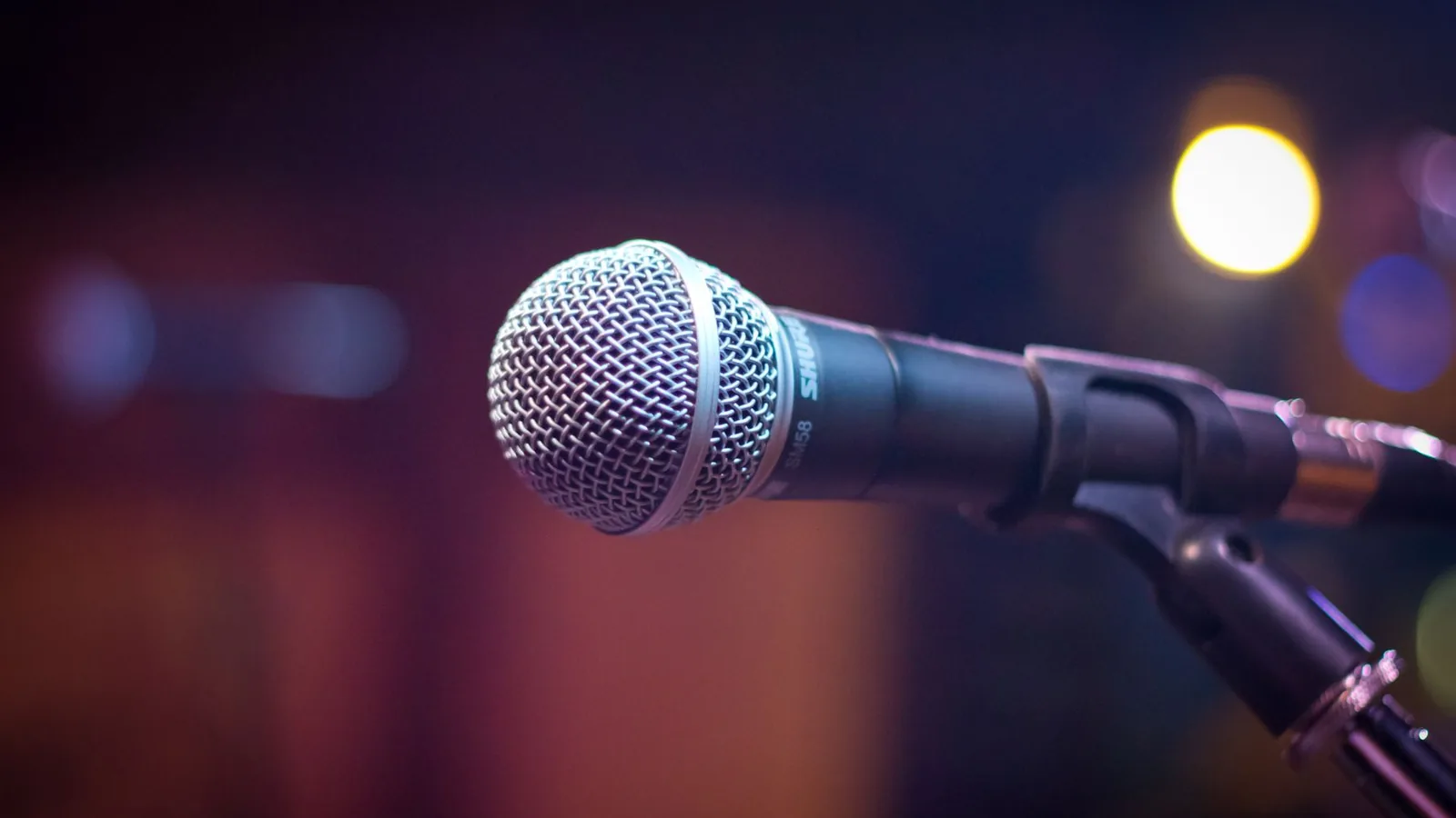 A microphone under stage lights