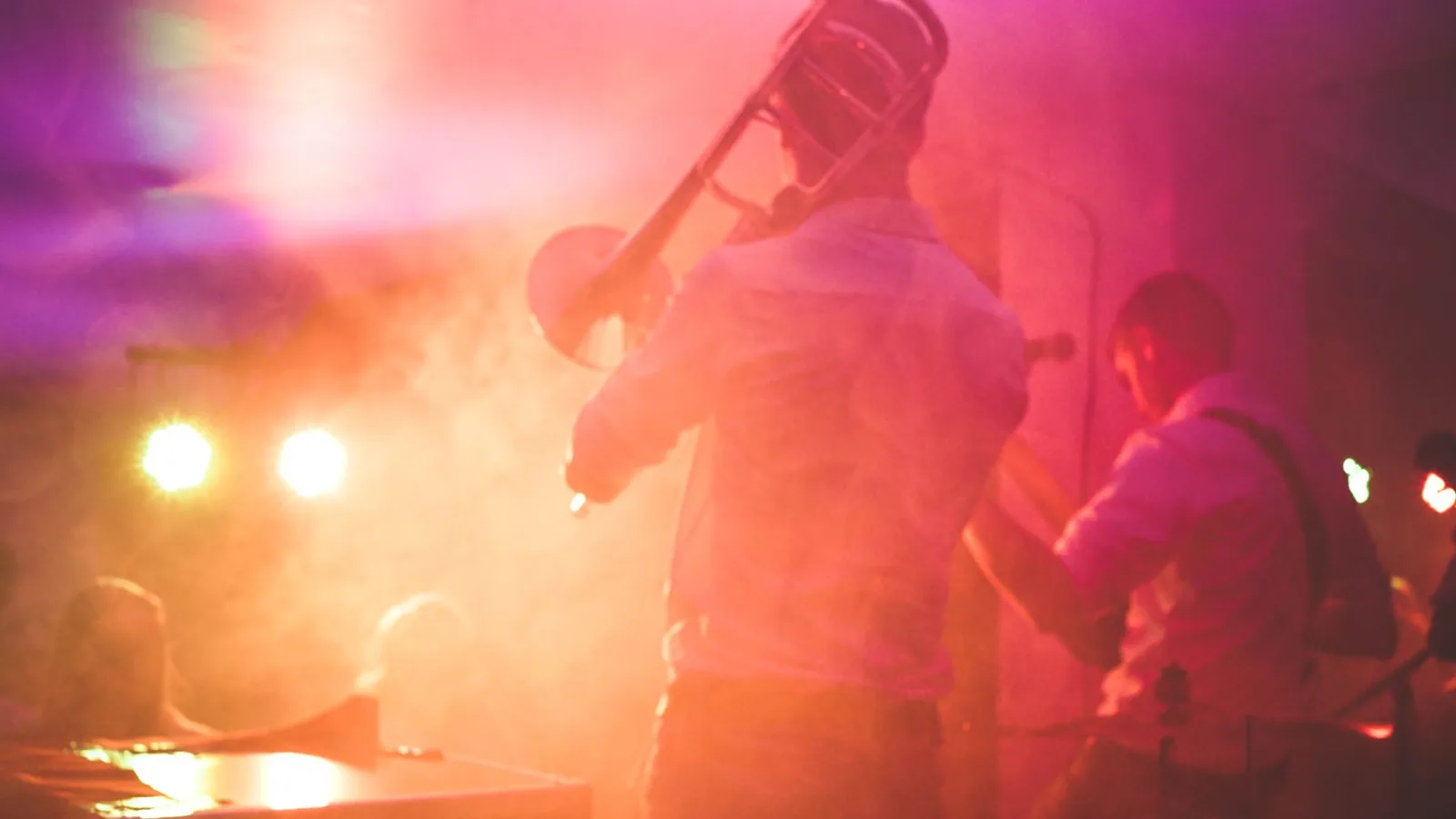 A trombone player on stage