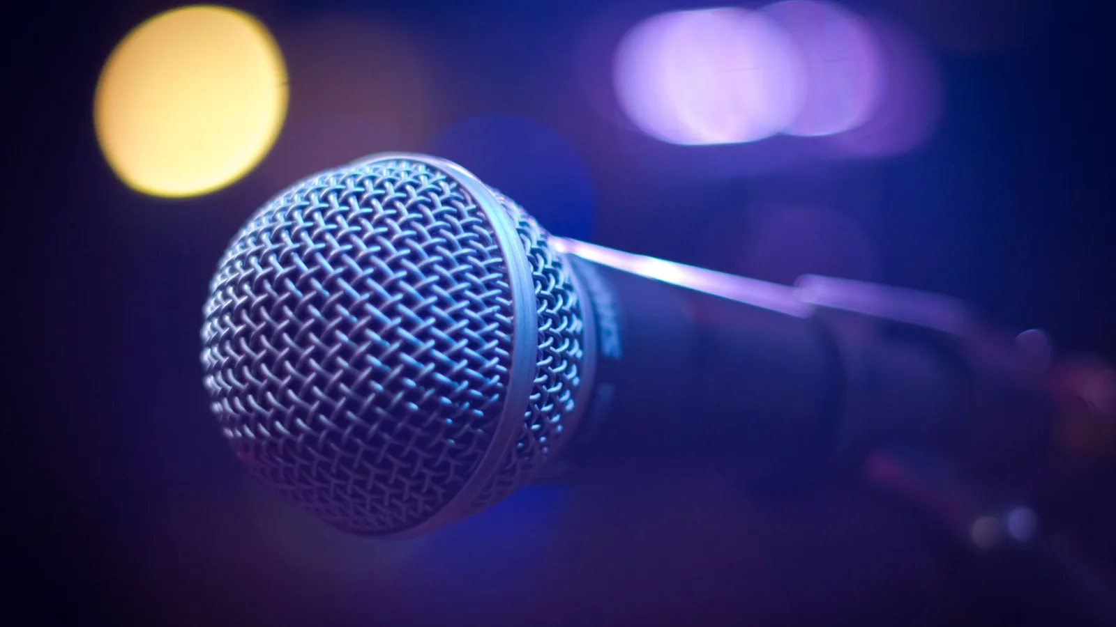 A microphone under blue light