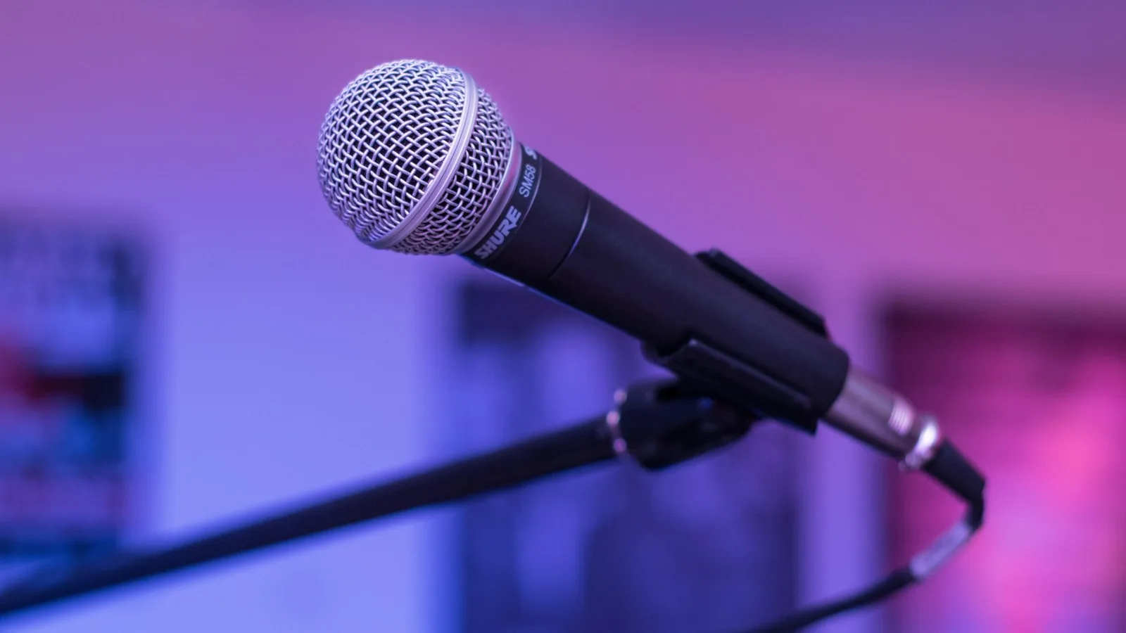 A microphone under purple light